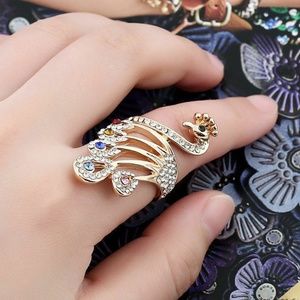 Hank the Peacock Clear Crystals Ring,